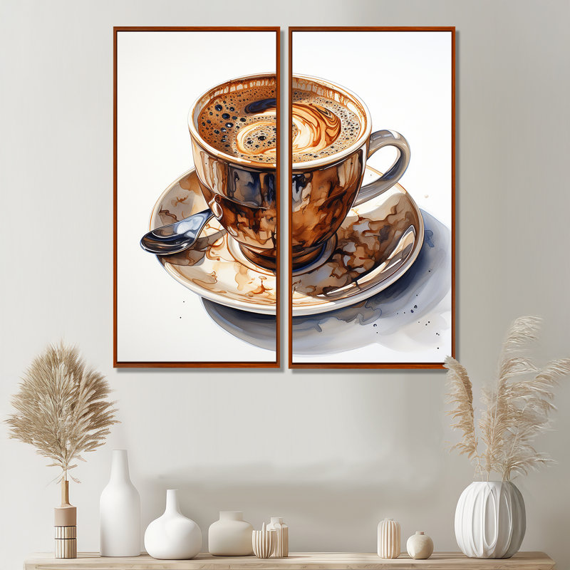 Grande tasse à café brune Temptation III - café, 20" H x 24" W, Brown, Impression encadrée flottante