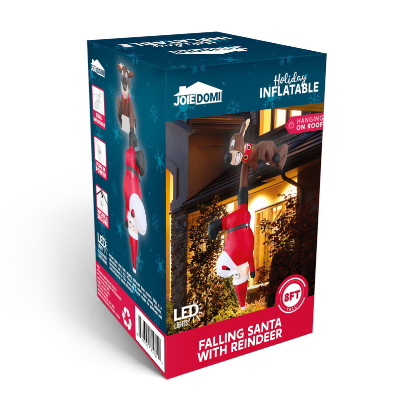Renne gonflable de Noël 8 pi et Père Noël grimpant