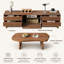 Ensemble de salon moderne du milieu du siècle en 2 pièces, meuble télé en bois de noyer avec 4 tiroirs et table basse assortie, pieds fuselés à embouts dorés