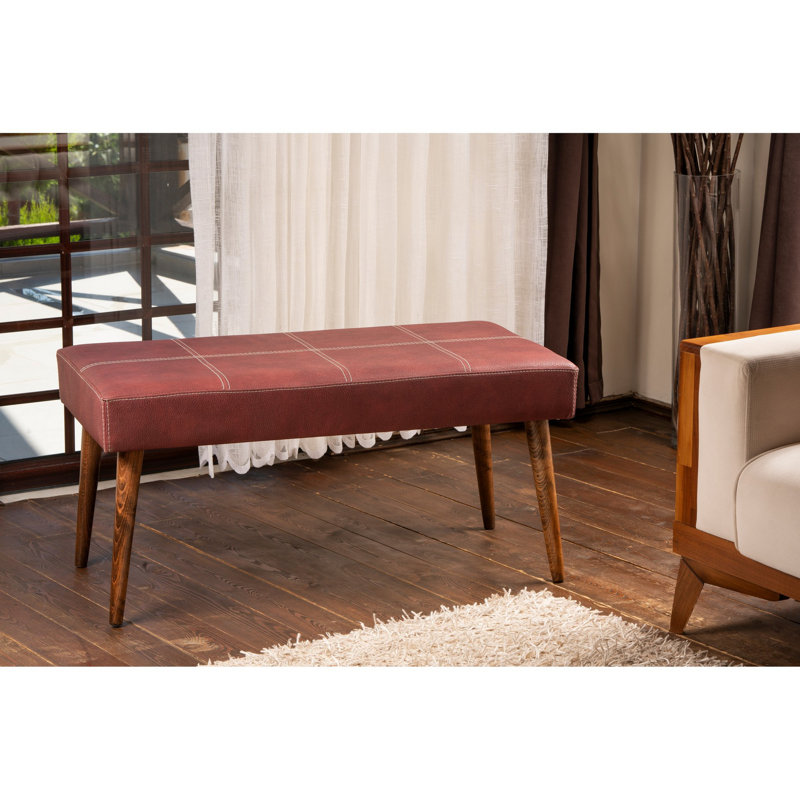 Claret Red Pouffe with Beech Wood Frame, 36.2 x 17.3 x 18.1 inches | 32 DNS Foam Cushioning | Easy Clean Fabric, Stylish Rustic & Scandinavian Design | Perfect for Modern Living Rooms & Bedrooms