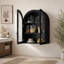 Armoire murale cintrée en placage de bois avec portes en verre trempé et tablette réglable-294817744