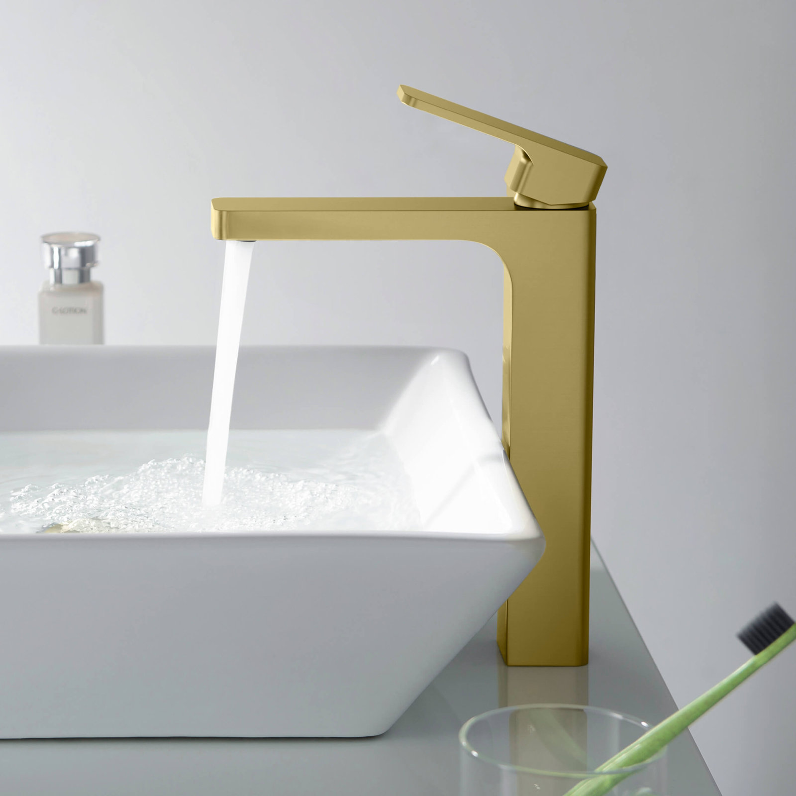 Blaze Vessel Bathroom Faucet with Drain, Brushed Gold
