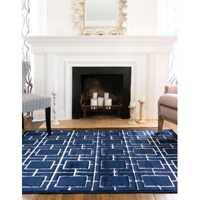 Glam Navy Blue Silver Area Rug