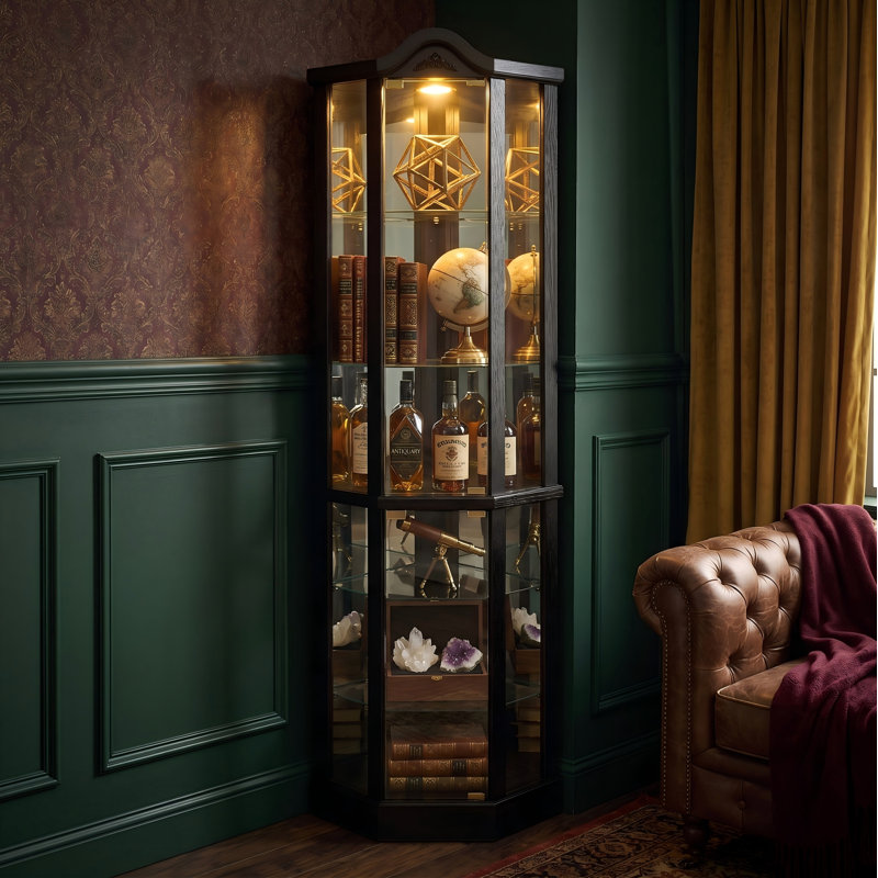 Vitrine de coin noire éclairée, Noir