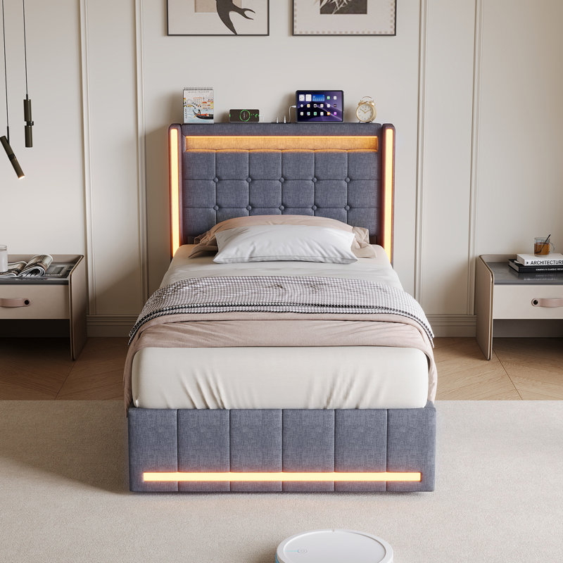 Upholstered Bed, Grey, Single (3')