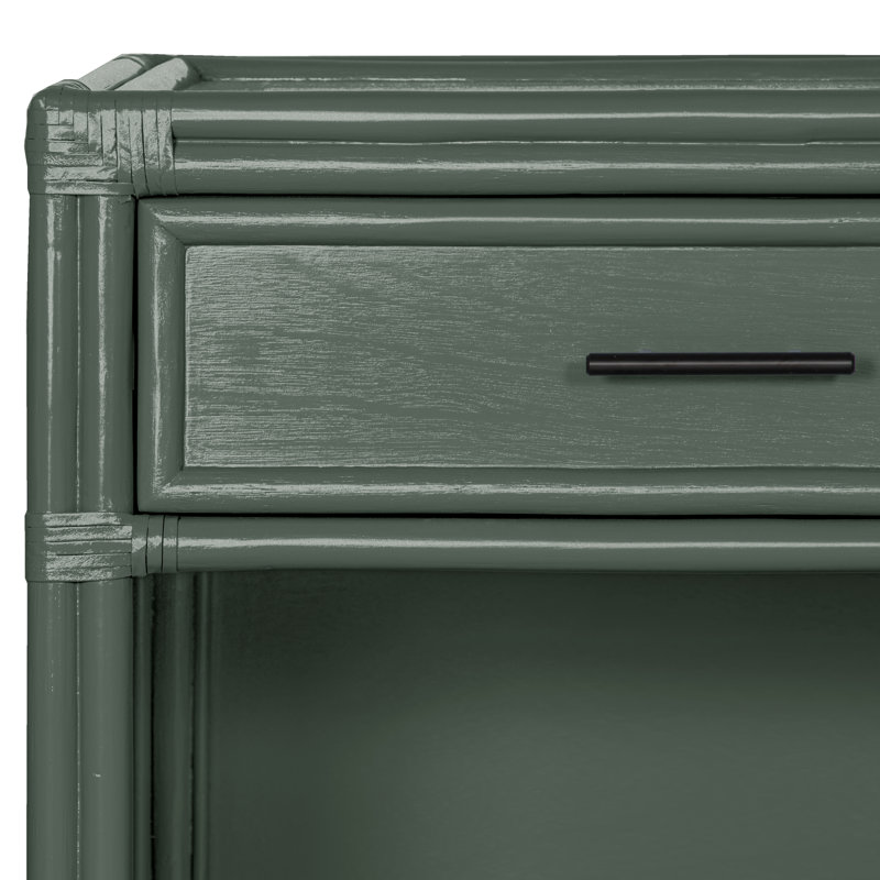 Clara Collection 1 - Drawer Rattan Nightstand, Evergreen