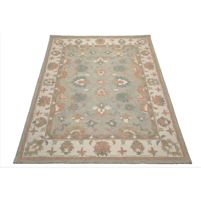 Multi Size Moss Hand Hooked Traditional Agra Wool Oriental Area Rug, Rectangle 9' x 12'
