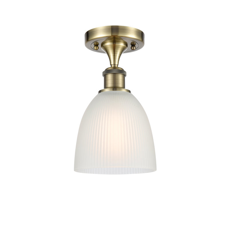 Philomene Glass Semi Flush Mount, Antique Brass, White, 10.25" H x 6" W x 6" D
