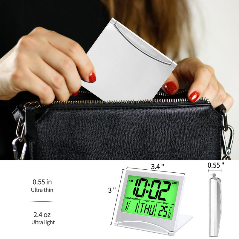 Foldable Digital Travel Alarm Clock With Backlight  (Silver)