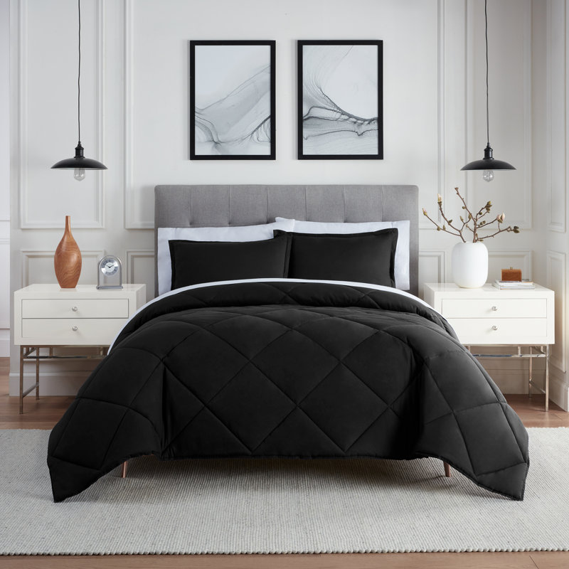 Twin/Twin XL Comforter Set Black, Twin Comforter + 1 Standard Sham, Black