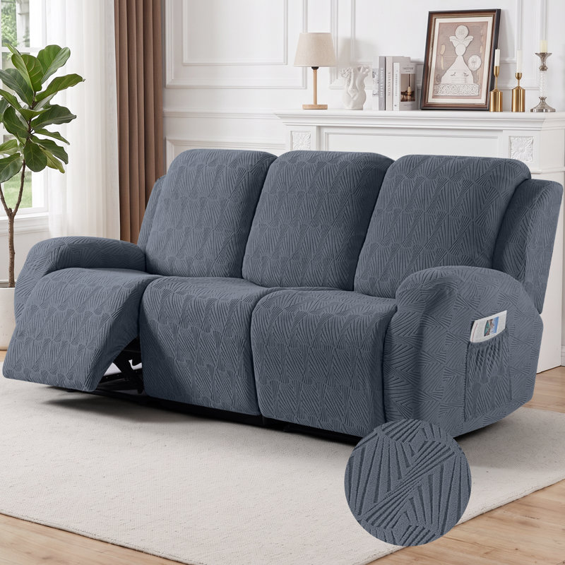 Housse pour canapé à 3 places en jacquard doux avec housse de canapé extensible 8 pièces Tiba, protège-meubles lavable à la machine avec poches latérales Tiba