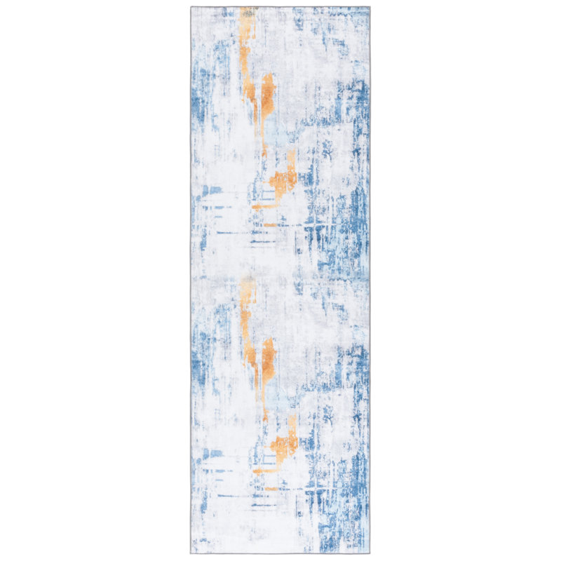 Tapis gris / bleu Josalina Monica 812, Tapis de couloir 2 pi 6 po x 8 pi
