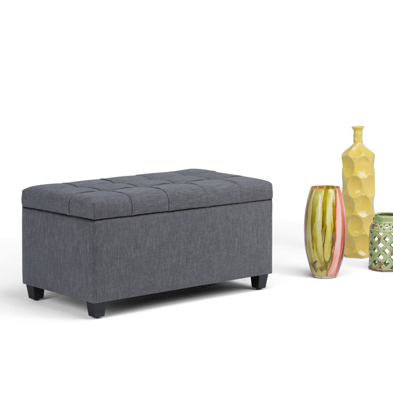 Sienna 33"W Upholstered Linen-Look Fabric Transitional Rectangular Storage Ottoman Bench with Tufted Styling, Slate Gray