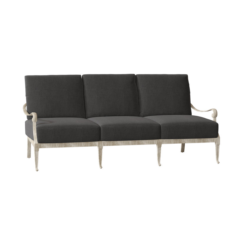 Wiltshire 75'' Wide Aluminum Patio Sofa with Cushions, Weathered White, Pique Gravel Sunbrella®