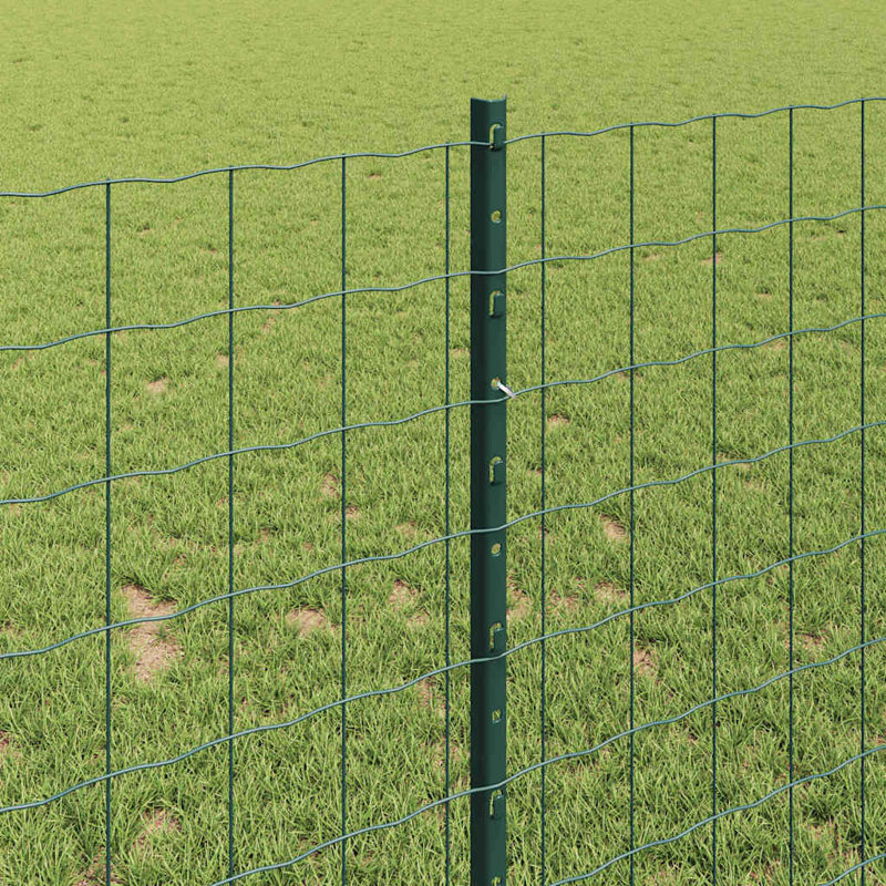 Vidaxl Fence With Posts Steel, Green, 100cm H x 1000cm W x 2.7cm D