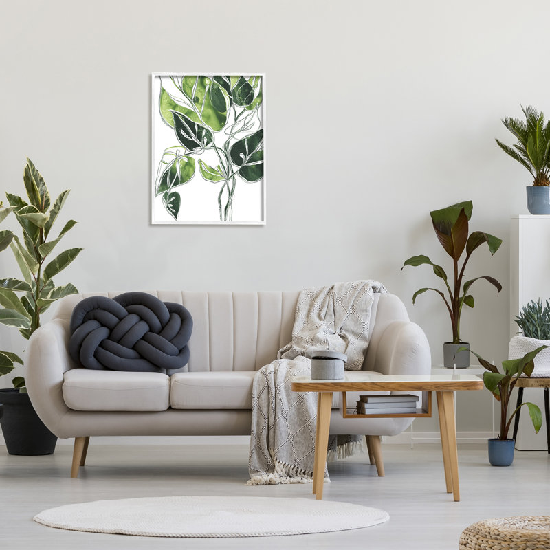Feuilles de palmier complexes aux feuilles vertes uniques, H 14 po x l 11 po, Giclée encadrée blanc bord de mer
