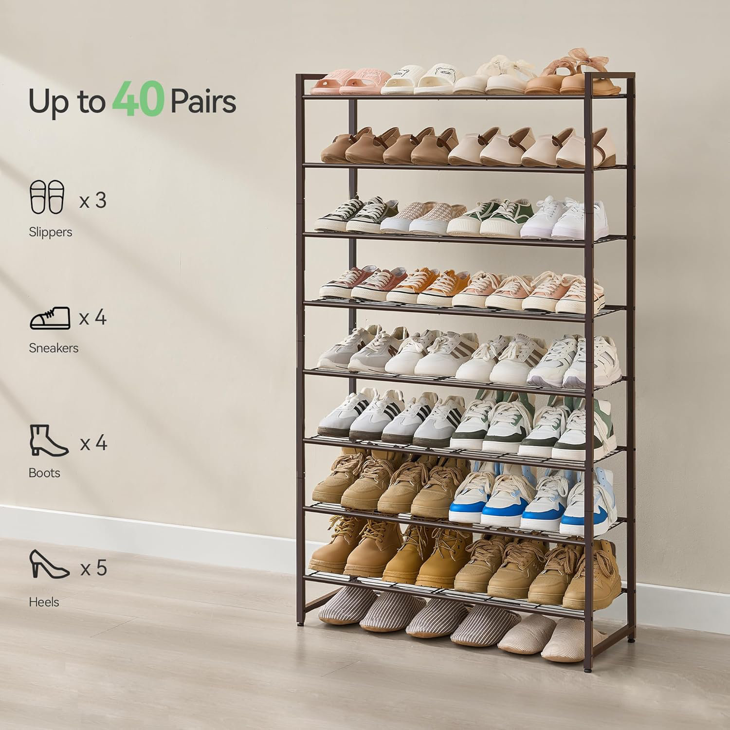 Types Of Shoe Racks Rebrilliant 8-Tier Metal Shoe Rack Organizer With Adjustable Shelves ...