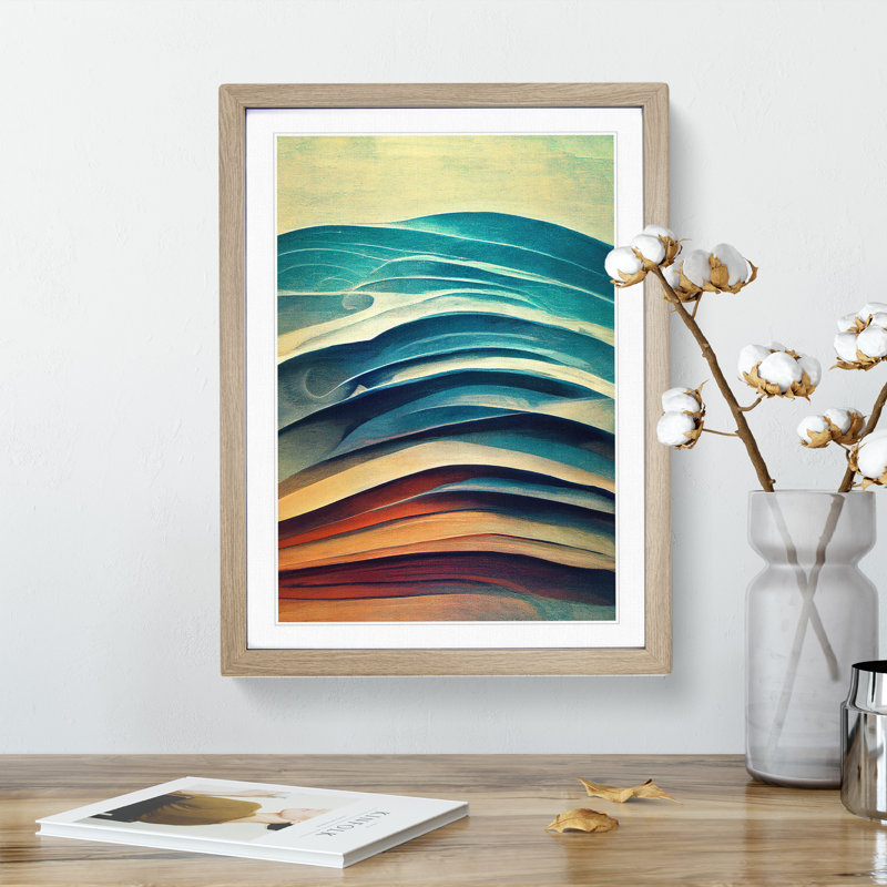 Beach Ocean Wave Abstract No.3 - Single Picture Frame Print, 64cm H x 46cm W x 2cm D, Oak Framed