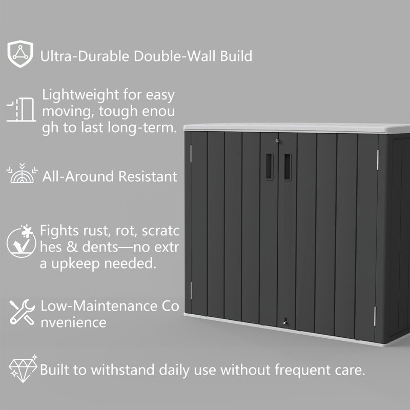 Armoire de rangement verticale en résine à double porte avec plancher Yardgrace 280 gallons, Noir