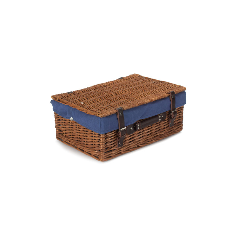 Wicker Hamper Basket with Lining, 19cm H x 46cm W x 30cm D, Double Steamed/Navy Blue
