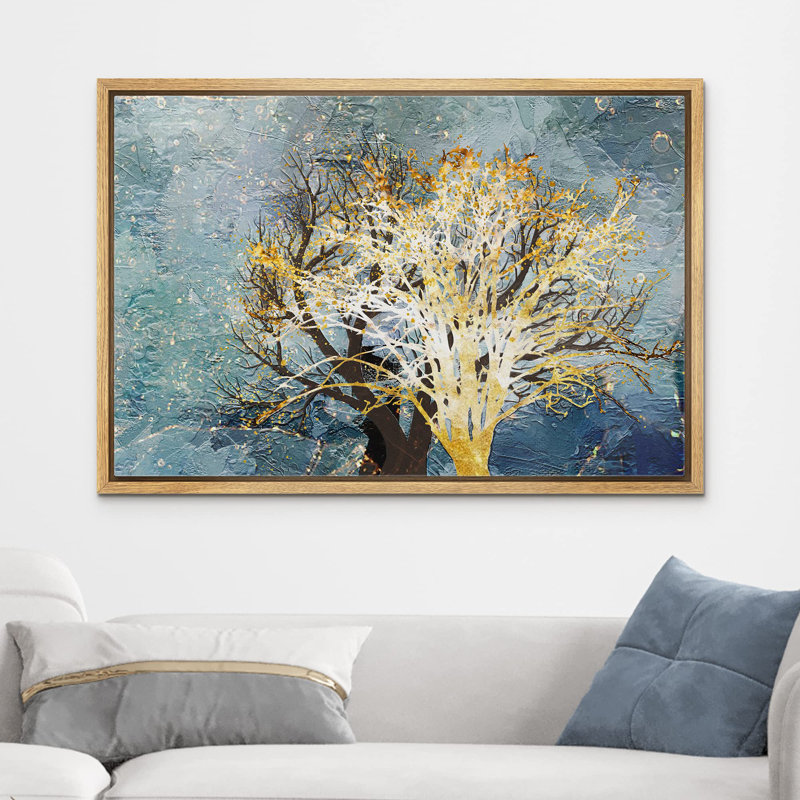Aquarelle, pastel doré, forêt, arbre, nature sauvage, illustrations, art, décor rustique, H 24 po x l 36 po