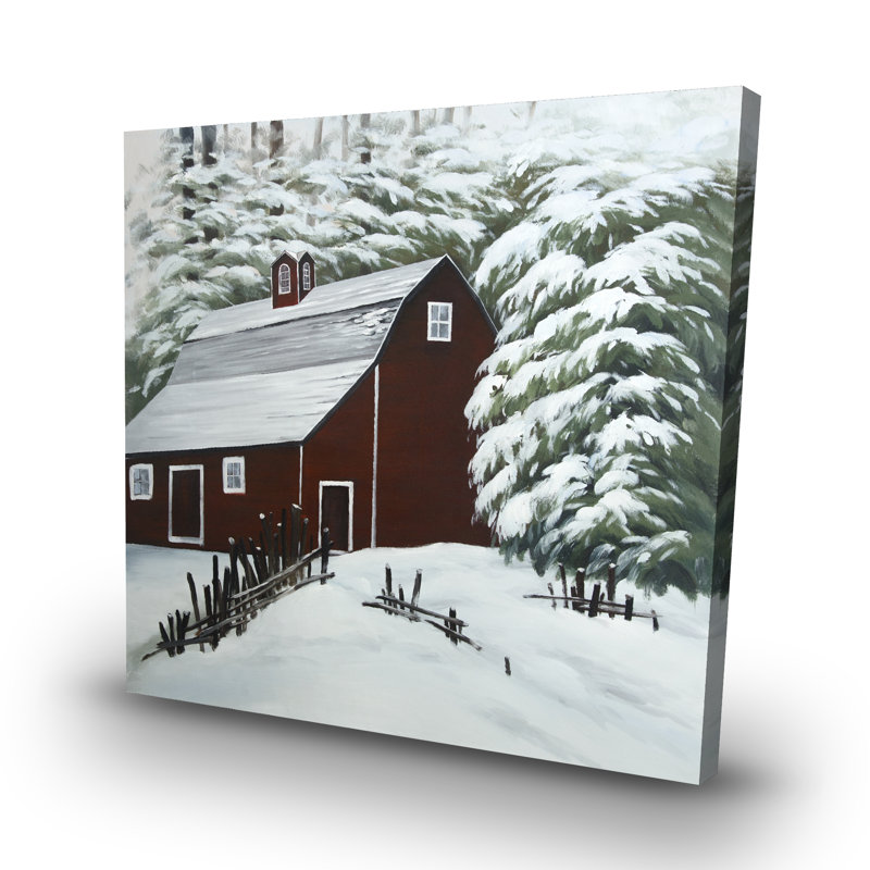 barn in snow - 32"x32" art on canvas