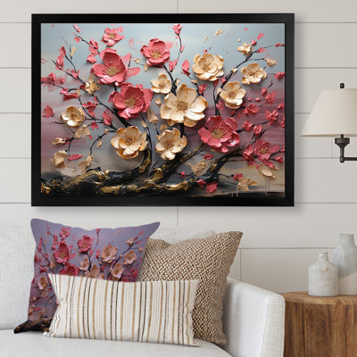 Élégant arbre floral orchidée rose et blanc II - Art mural floral abstrait