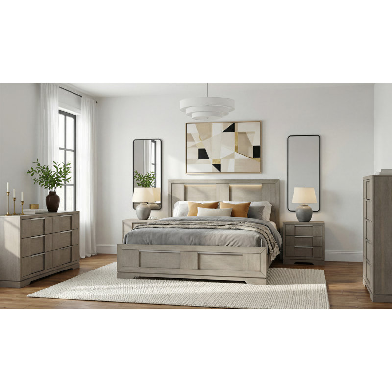 Ensemble de chambre à coucher grand 5 pièces Busey, 5 Pcs: Bed, Dresser, Chest, 2 Nightstands, Queen