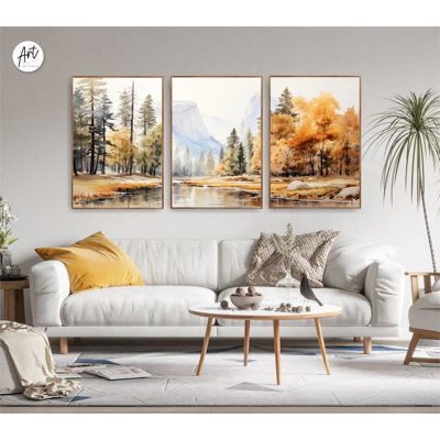Ensemble de 3 impressions murales Yosemite National Park, Mountains Fall