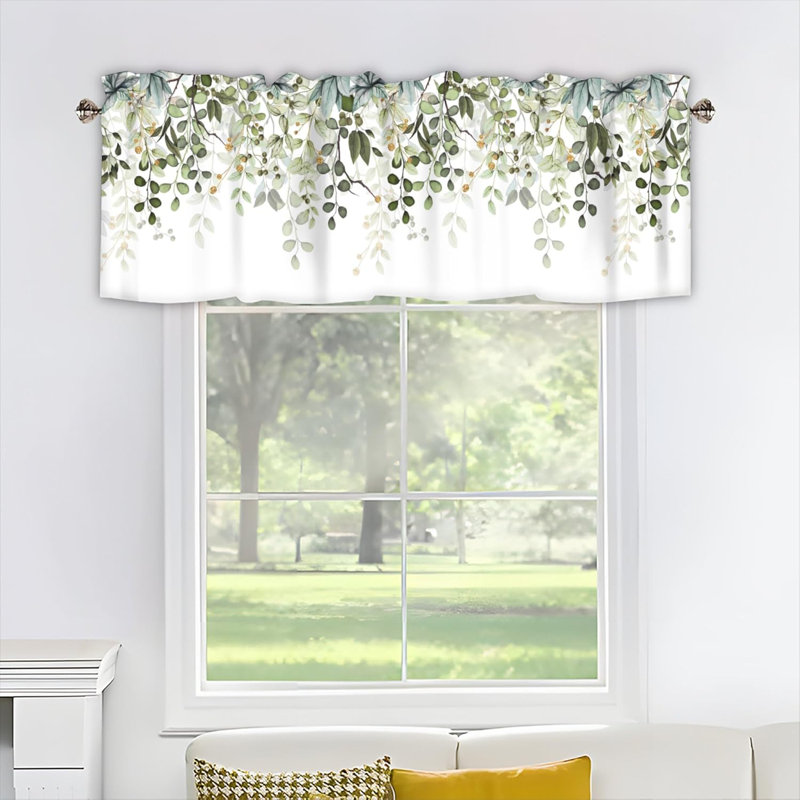 Green Eucalyptus Leaves Curtain Valance for Windows