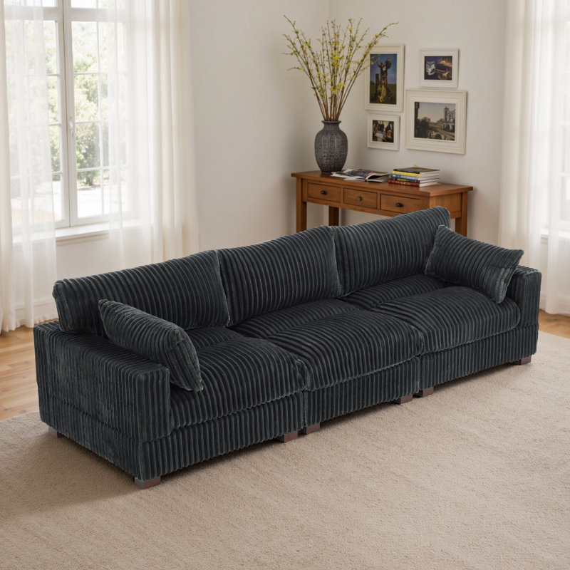 3 - Piece Upholstered Gray Faux Rabbit Fur Flannel Reversible Modular Sofa Living Room Sectional Couch, Gray, 3