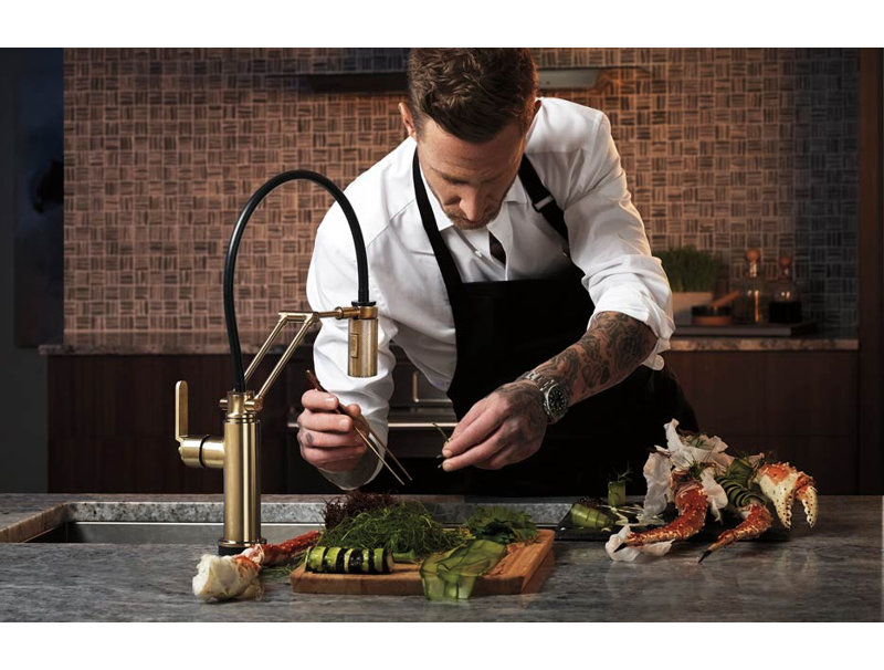 Litze® Articulating Faucet with Industrial Handle, Luxe Gold