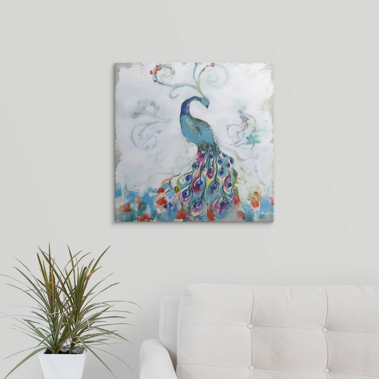 «Confetti Peacock I» par Jennifer Goldberger, reproduction d'art, H 20 po x l 20 po x P 1,5 po, Toile