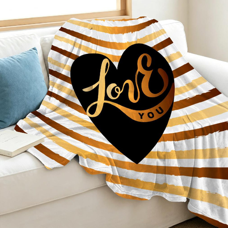 Jeté en flanelle dorée ultra douce, texte «Love you» isolé sur un seul côté, Jeté 40 po x 50 po