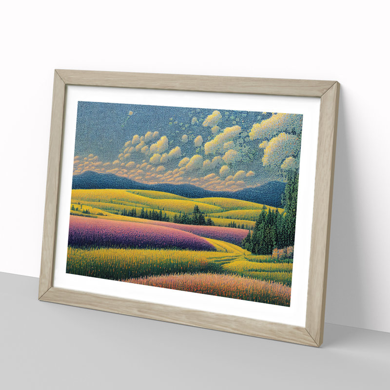 XH1022-6836X Peaceful Spring Meadow Landscape - Picture Frame Print, 46cm H x 64cm W x 2cm D, Beige