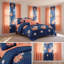 Ensemble de literie 9 pièces à motif floral bleu marine et corail avec rideaux filtrant la lumière, couvre-lit matelassé en microfibre, 2 taies décoratives et 6 panneaux de fenêtre-126605453