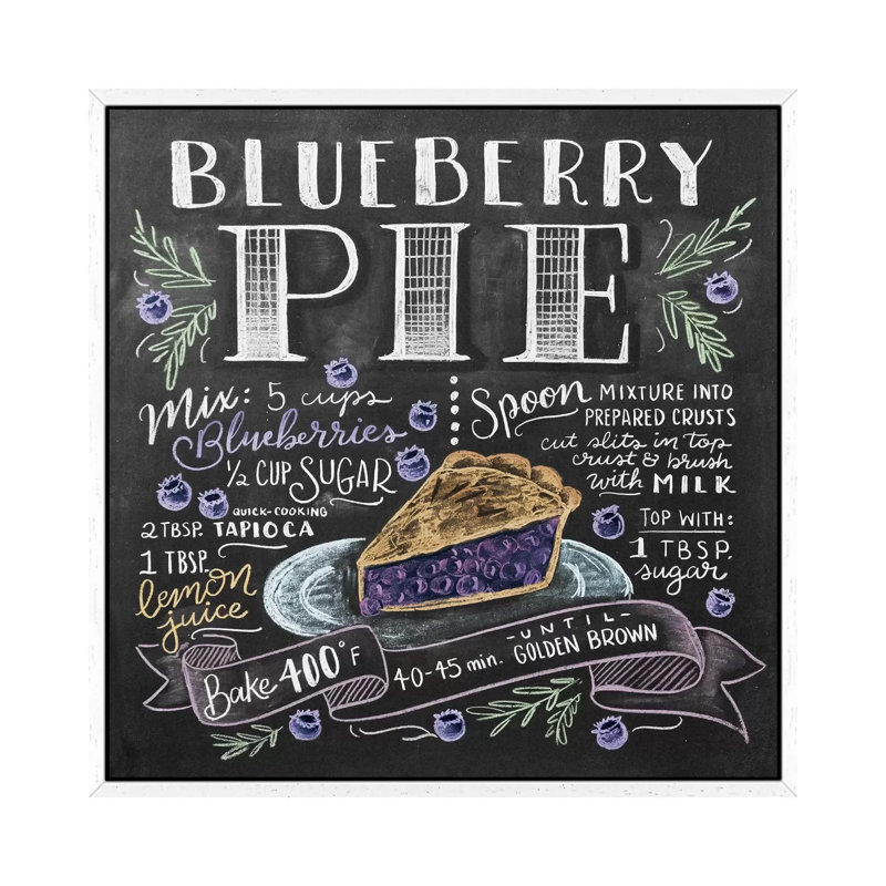 Blueberry Pie Recipe - Print on Canvas, 66.04cm H x 66.04cm W x 3.81cm D, White Floater Framed