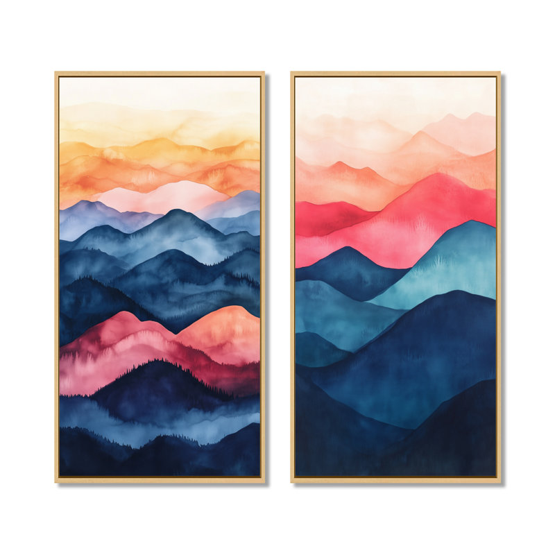 Coucher de soleil dégradé, art mural sur toile de montagne abstraite, Sunset Gradient Hills Mountains, H 40 po x l 40 po