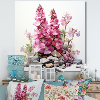 Rose Foxglove Harmony Aesthetic Stone Ensemble II - Foxglove, art mural