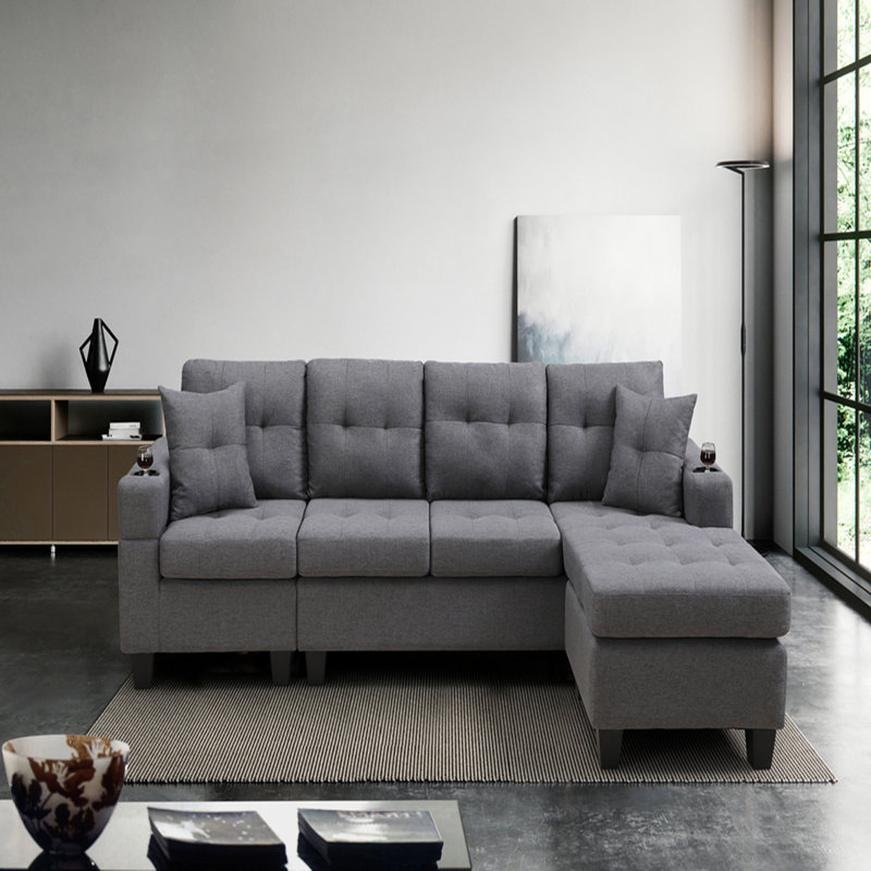 Ragnvald 96.06'' Upholstered Sofa Couch, Gray Polyester