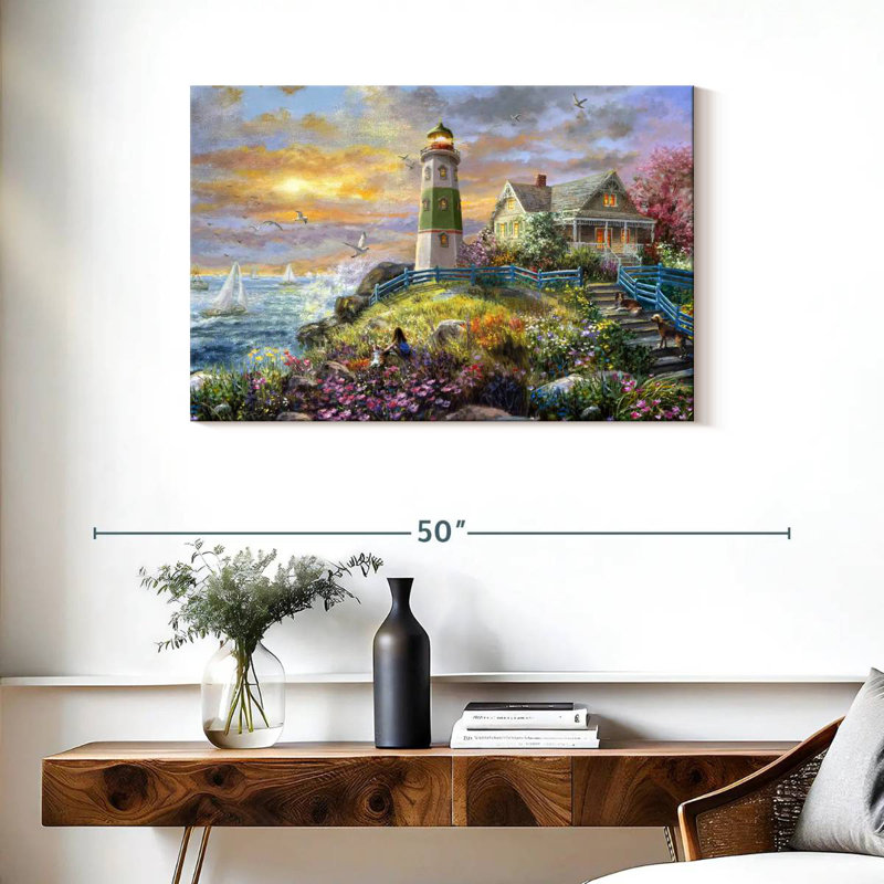 Regarder le coucher de soleil au phare, H 24 po x l 36 po