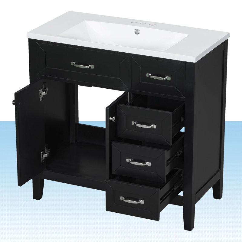 Ensemble de meuble-lavabo simple 36 po Jermey, Noir, Argent