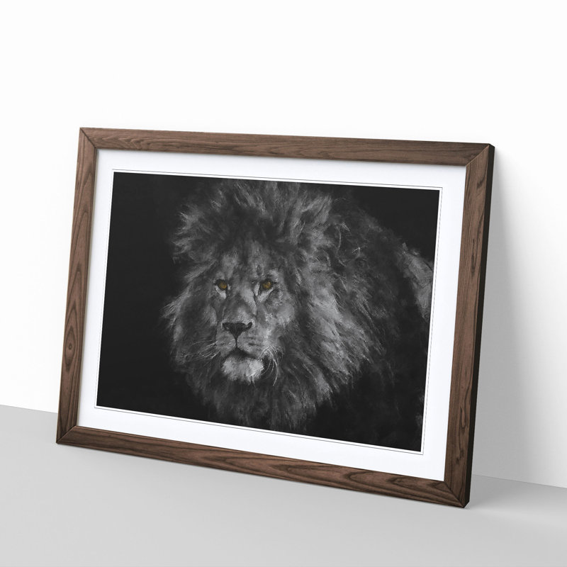 Lion with Piercing Eyes - Picture Frame Graphic Art Print, Walnut Framed, 45cm H x 63cm W x 2cm D
