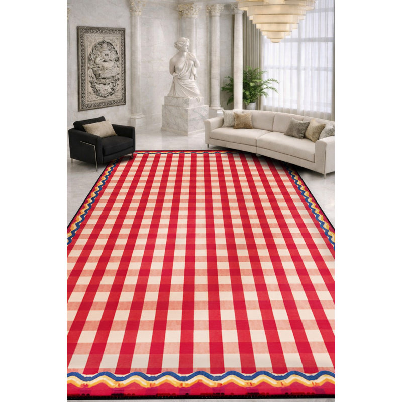 Tapis tissé rose à carreaux lavables Mosso, 3'3" x 6'7"
