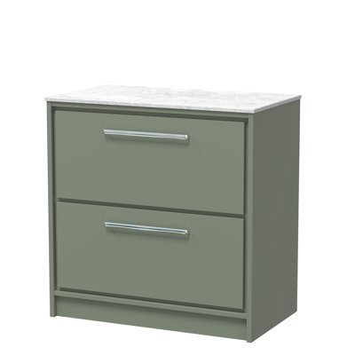 Hudson Reed Lille 800mm Fern Green 2 Drawer Floor Standing Vanity Unit With White Marble Worktop