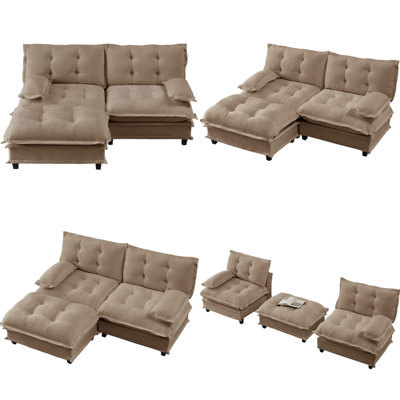 77" L-Shaped Modern Sectional Cloud Couch with Ottoman, Modular Deep Seat Loveseat Chenille Fabric, 2-Seat Comfy Lattice Cushion Sofa for Living Room, Bedroom & Apartment