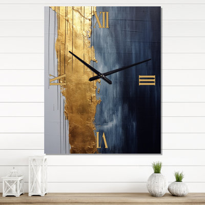 A Touch Of Gold And Kings Blue III - Abstract Painting Wall Clocks