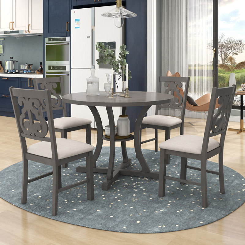 4 - Person Pedestal Dining Set, Gray, Gray, Gray/Beige