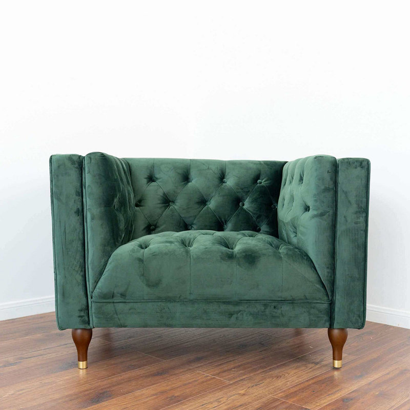 Brette Velvet Armchair, Green Velvet,  29" H x 42" W x 33" D