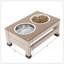 Niche pour chien en bois de sapin résistante aux intempéries avec toit ouvert, rangement et station d'alimentation surélevée pour petits et moyens chiens